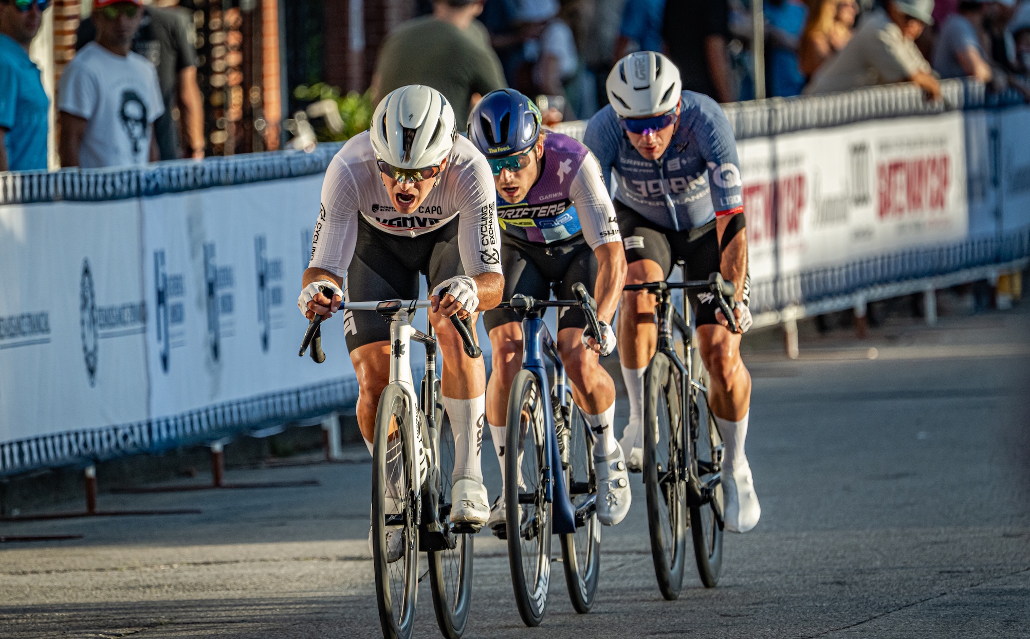 Breakaway of Dylan Fluckiger (Velovit Elite), Clif Family Drifters' Christian Corsello and Tyler Williams (L39ION of Los Angeles)