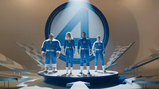 Ebon Moss-Bachrach, Vanessa Kirby, Pedro Pascal, and Joseph Quinn in "The Fantastic Four: First Steps"