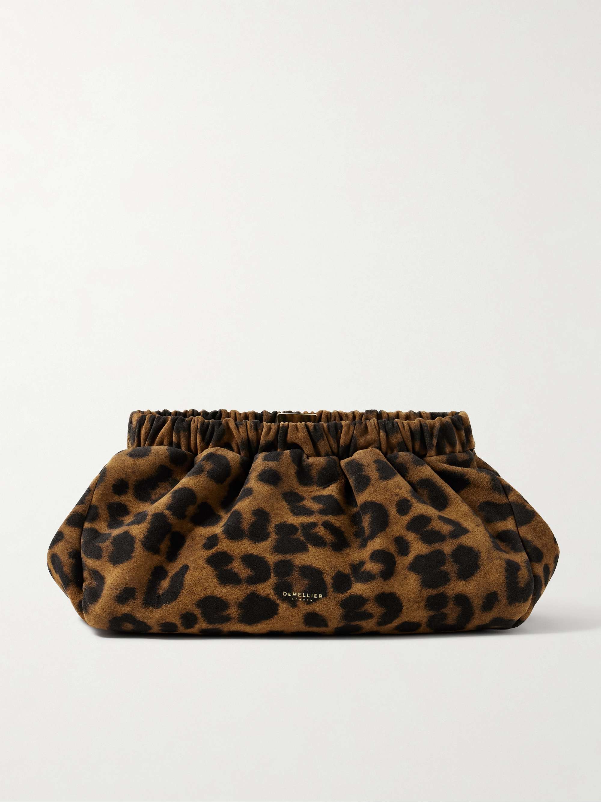 Miami Gathered Leopard-Print Suede Clutch