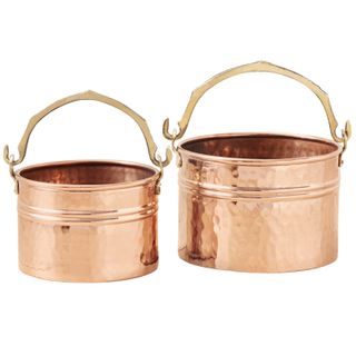 Two Copper round ribbed planters from Williams Sonoma