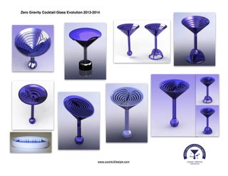 These images show the evolution of the zero gravity cocktail glass design, by Cosmic Lifestyle Corporation.