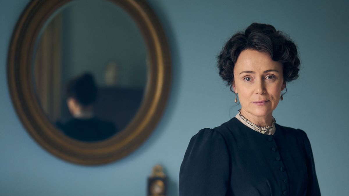 Miss Austen – Keeley Hawes in a dark dress as Cassandra.