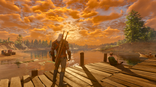Geralt admires a sunset.
