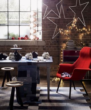 gothic new year party room with red chair