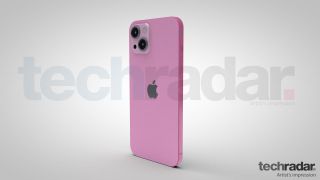 En konstnärs tolkning av iPhone 13 i en rosa färg.