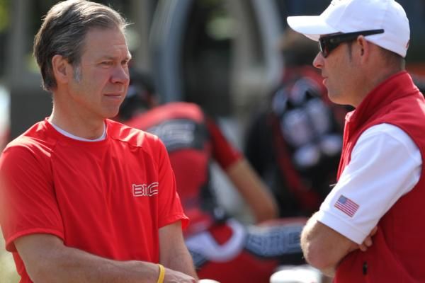 Jim Ochowicz and Mike Sayers converse before the start of the stage. The night before, Ochowicz released a statement calling Floyd Landis&rsquo; allegations "disappointing" and "absolutely unfounded."