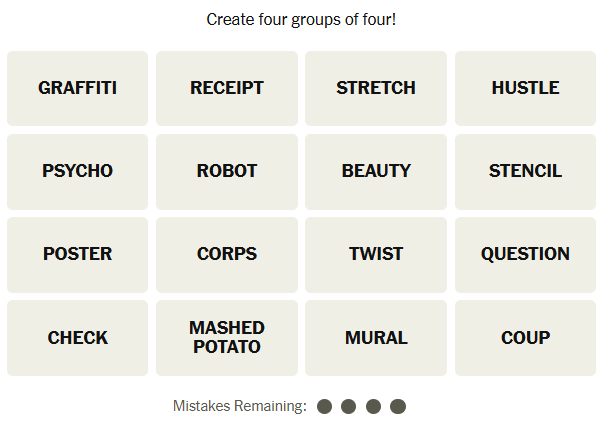 The New York Times Connections puzzle on March 29, 2026