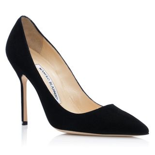 best designer heels from Manolo Blahnik include these black suede classic stiletto pumps