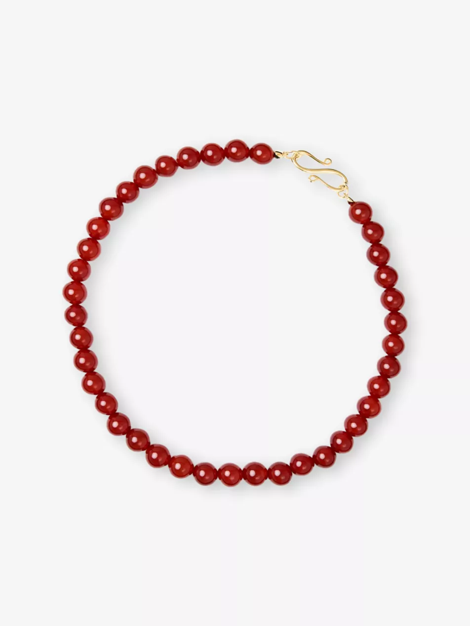 Mary 18ct Yellow Gold-Plated Sterling-Silver and Carnelian Jade Beaded Necklace