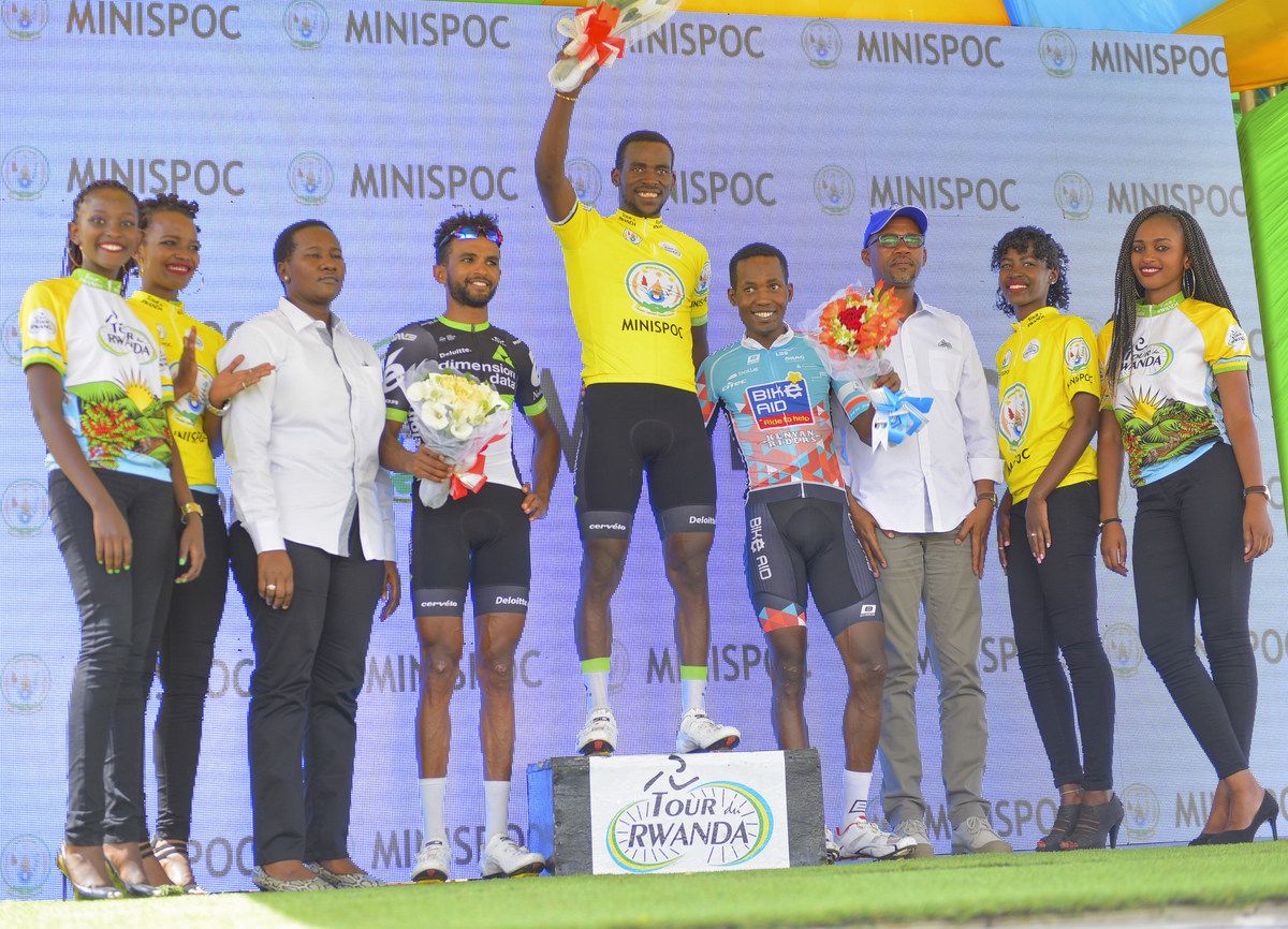 The final Tour of Rwanda podium with Joseph Areruya in yellow