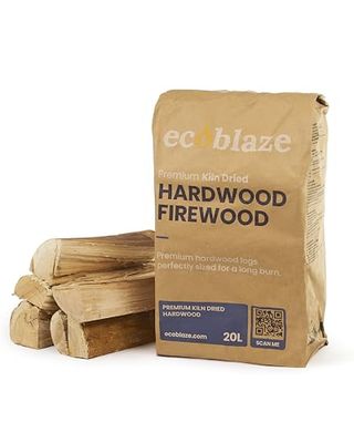 Ecoblaze Kiln-Dried Hardwood Firewood Logs 20l - Eco Fuel Ready to Burn for Wood Burners, Pizza Oven, Open Fires, Fire Pits, Campfires & More | Dried Under 20% | Sturdy Bags