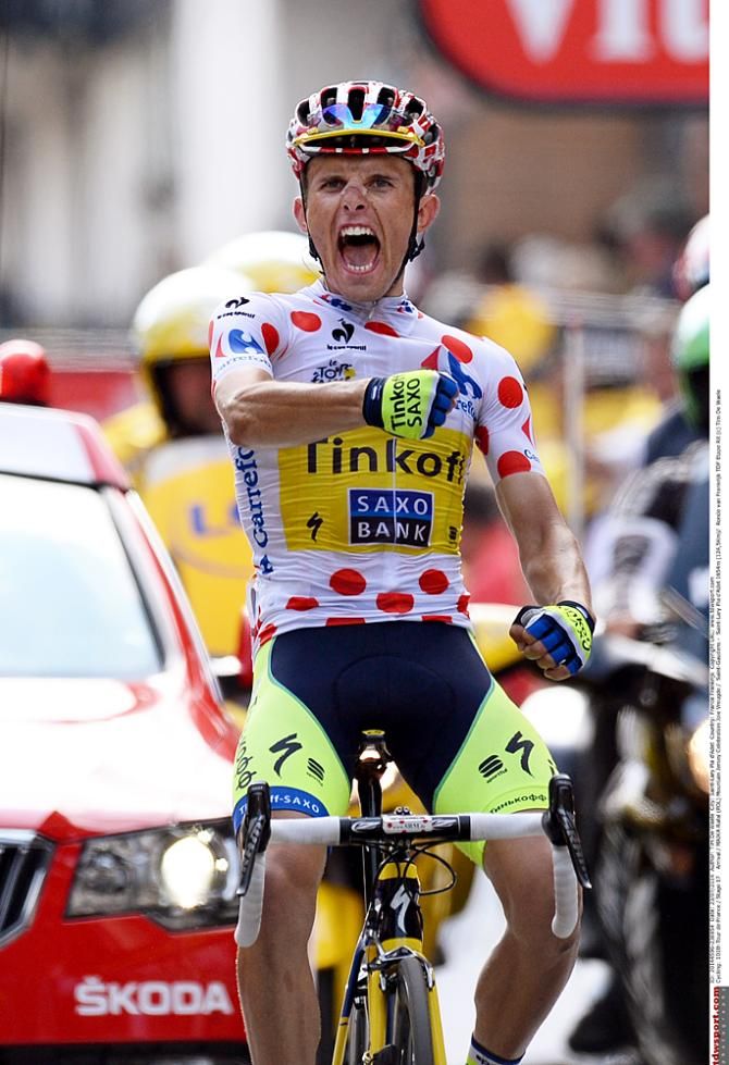 Rafal Majka (Tinkoff-Saxo) celebrates his second Tour stage win