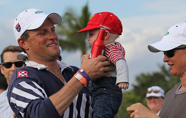 Boyd Martin with his young son Nox Christoph and wife Silva Martin