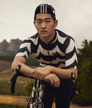 Adidas x Marimekko cycling jersey in black and white print