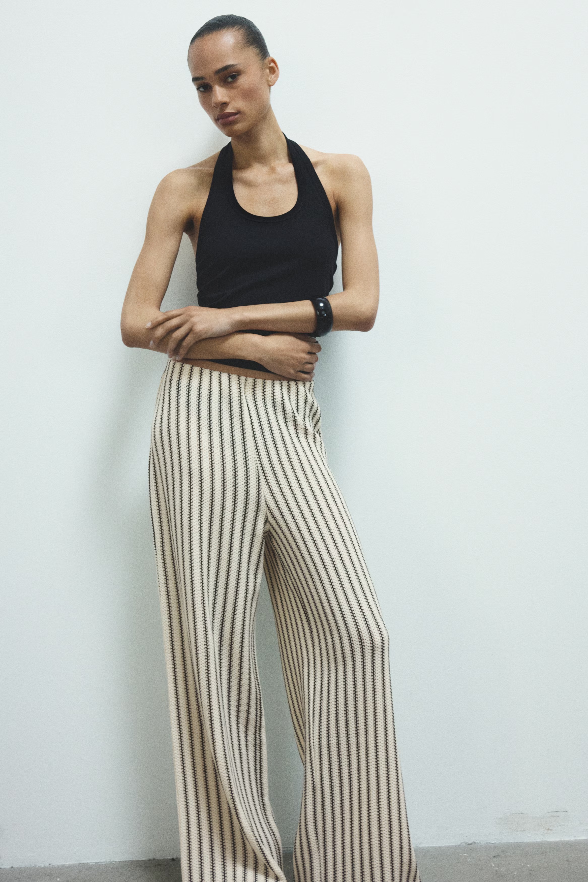 Wide Textured-Knit Trousers
