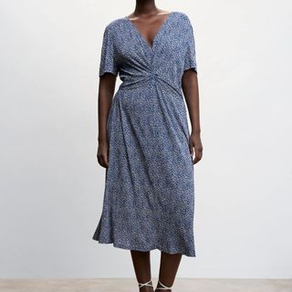 model wearing Mango Textured Midi Dress