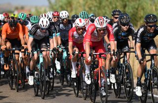 VILLANUEVA DE LA SERENA SPAIN AUGUST 27 LR Lucas Hamilton of Australia and Team BikeExchange Guillaume Martin of France and Team Cofidis and Michael Storer of Australia and Team DSM compete during the 76th Tour of Spain 2021 Stage 13 a 2037km stage from Belmez to Villanueva de la Serena lavuelta LaVuelta21 on August 27 2021 in Villanueva de la Serena Spain Photo by Tim de WaeleGetty Images