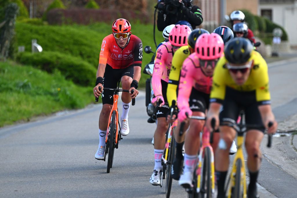 WAREGEM BELGIUM MARCH 27 Joshua Tarling of The United Kingdom and Team INEOS Grenadiers competes during the 78th Dwars Door Vlaanderen 2024 Mens Elite a 1886km one day race from Roeselare to Waregem UCIWT on March 27 2024 in Waregem Belgium Photo by Tim de WaeleGetty Images