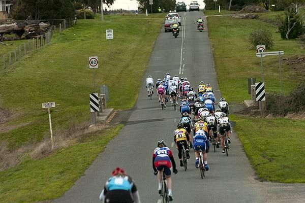 The field make their way through Meredith during the womens 95km road race.
