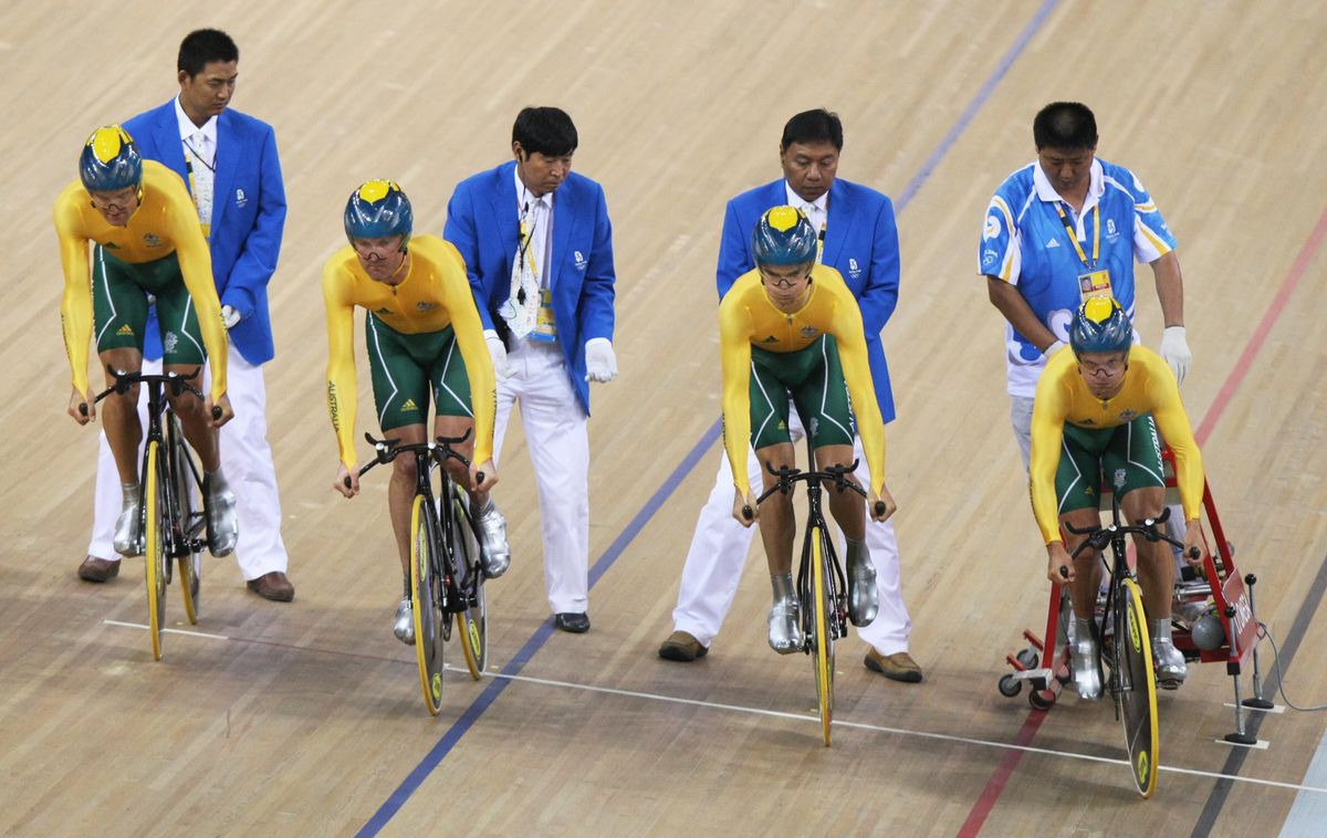The Australian men's team pursuit team at the Beijing Olympics