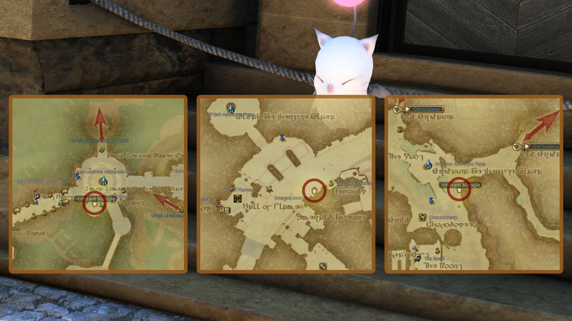 The Moogle Treasure Trove Starting Locations in each FFXIV city