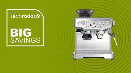 The Breville Barista Express on a green background with text saying Big Savings.