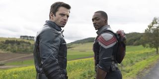 Sebastian Stan as Bucky Barnes and Anthony Mackie as Sam Wilson in The Falcon and the Winter Soldier.