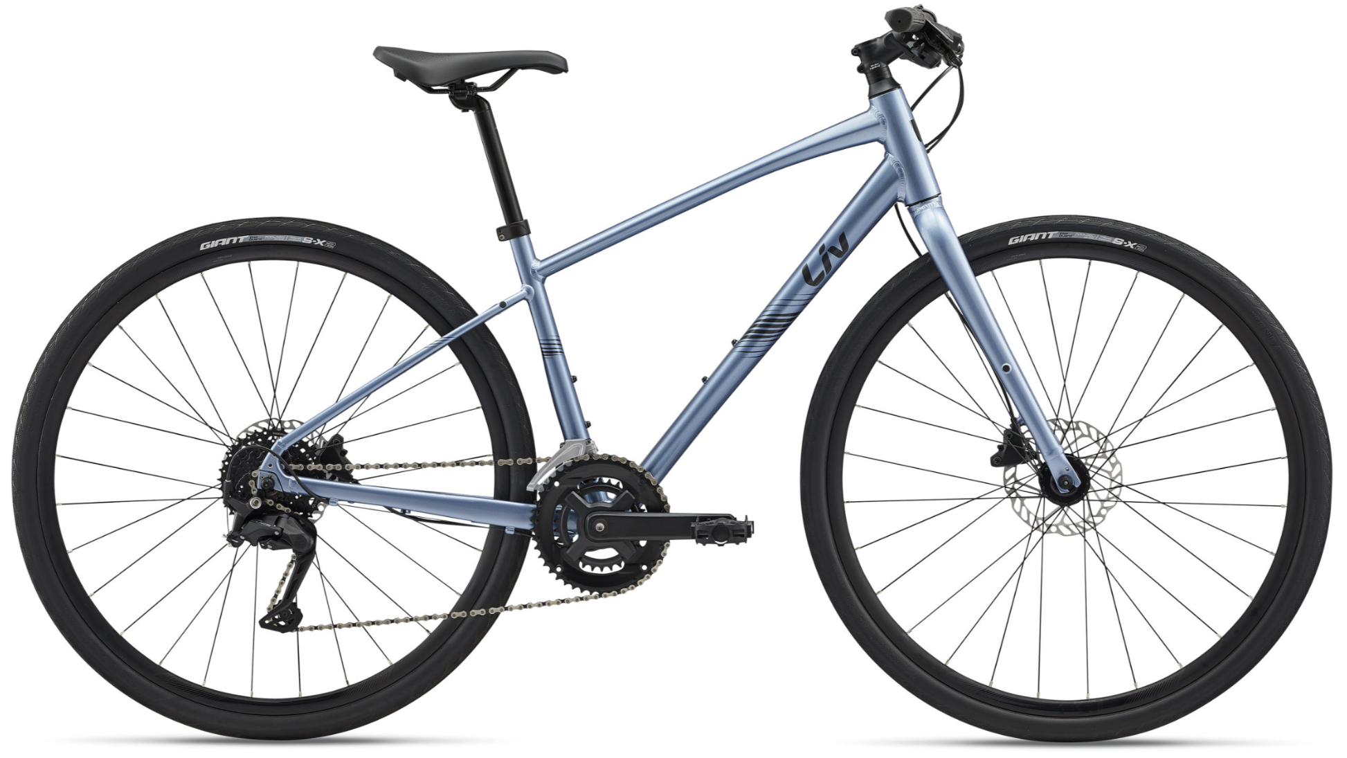 Lilac Liv hybrid bike on white background