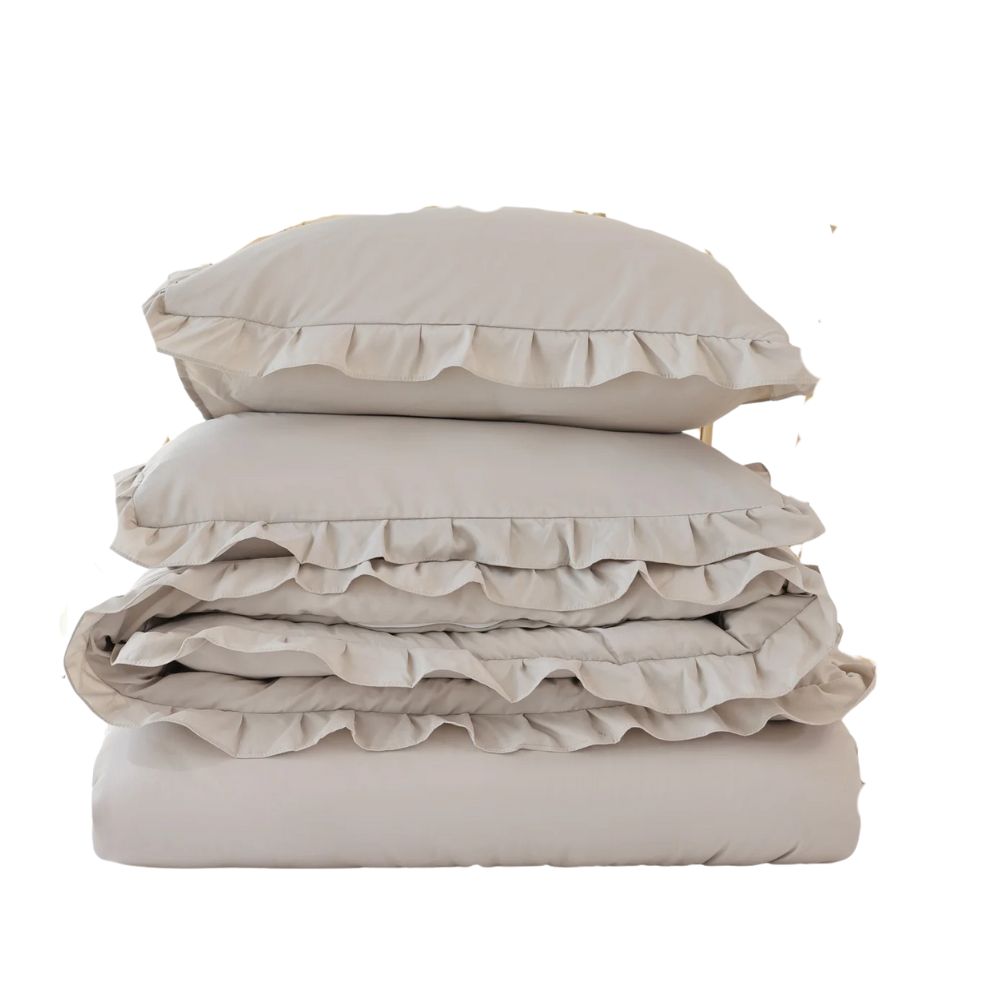 SPRINDAY 3 Piece Ruffle Oatmeal Comforter Sets