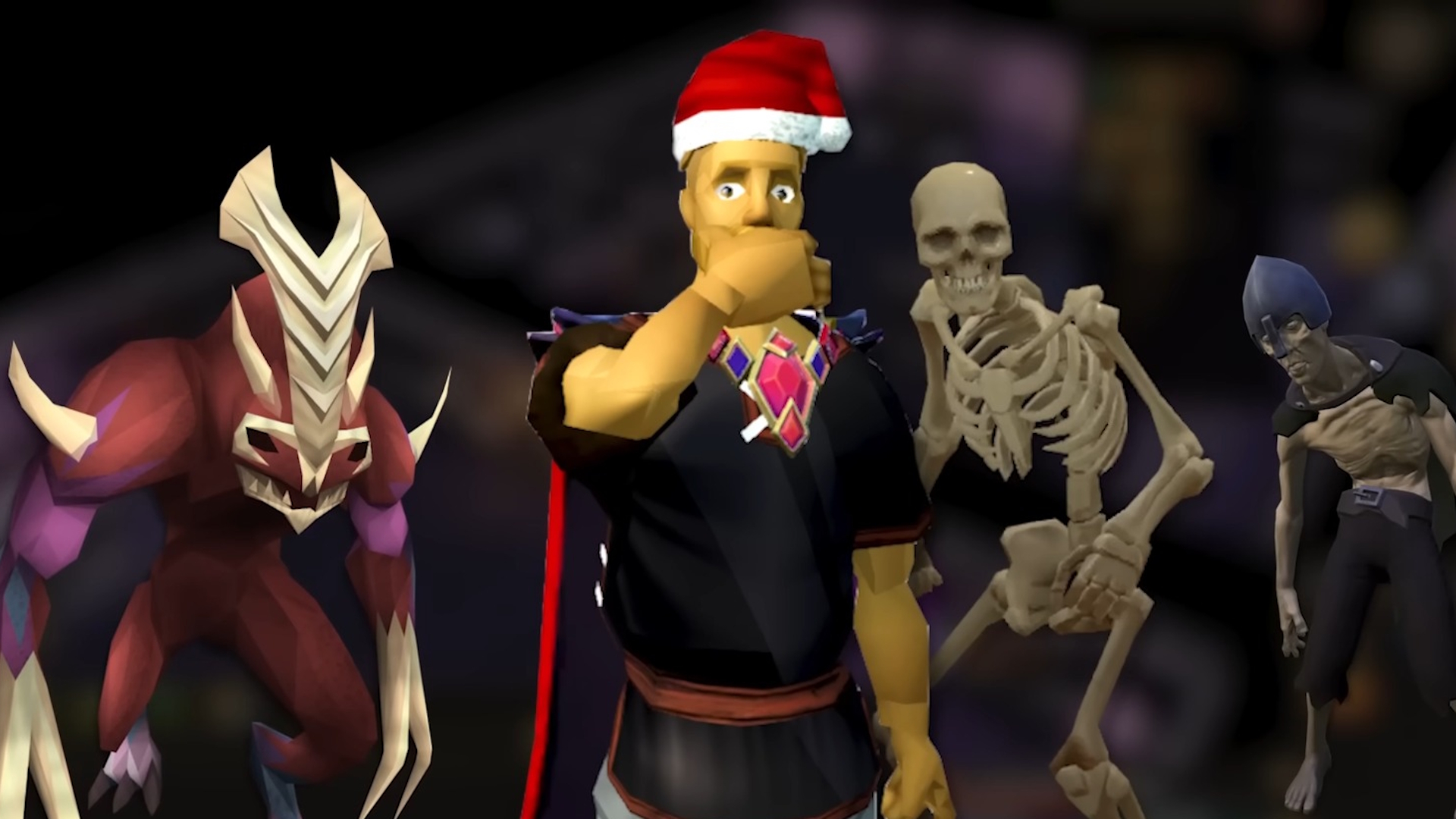 RuneScape character in Santa hat surrounded by demons