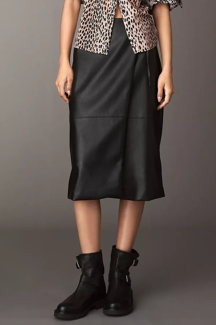 Anthropologie, Maeve Faux Leather Wrap Midi Skirt Plus