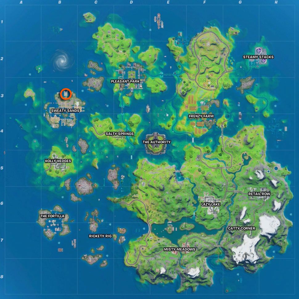 Fortnite Sweaty Sands camera location Where to dance on camera for 10s