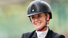 2RA9G9N Aachen, Germany. 02nd July, 2023. Equestrian sport, dressage, CHIO, Dressage Grand Prix of Aachen: Jessica von Bredow-Werndl from Germany on the horse Dalera is pleased. (to dpa Dressage rider von Bredow-Werndl wins in CHIO freestyle) Credit: Uwe Anspach/dpa/Alamy Live News