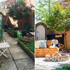 before and after images of garden makeover