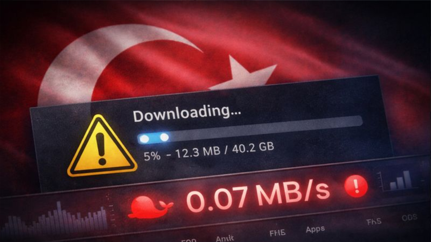 Slow download progress with Turkish flag in background