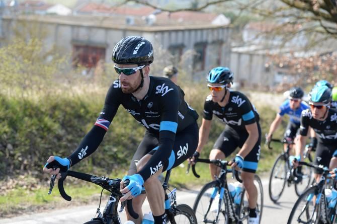Bradley Wiggins leads the peloton