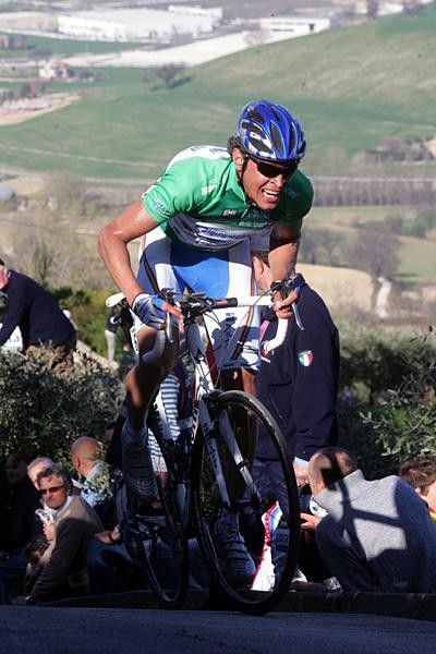 Niklas Axelsson (Serramenti PVC Diquigiovanni-Androni Giocattoli) climbs in the mountains jersey to finish third for the stage and is now first overall.