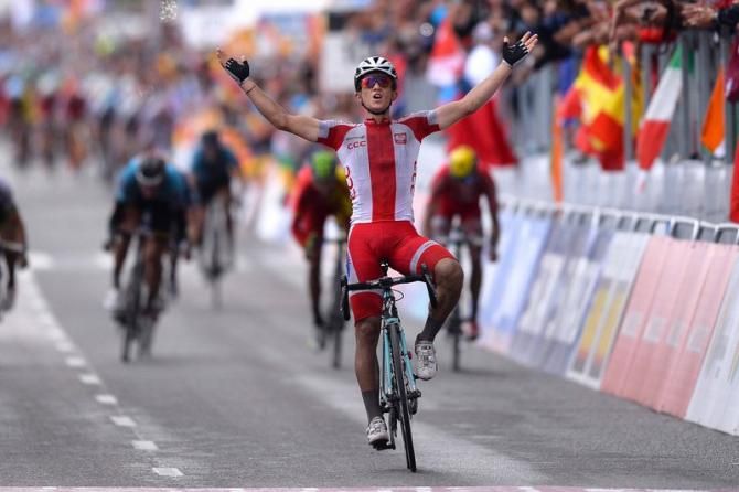 Michal Kwiatkowski (Poland) had enough to celebrate his win