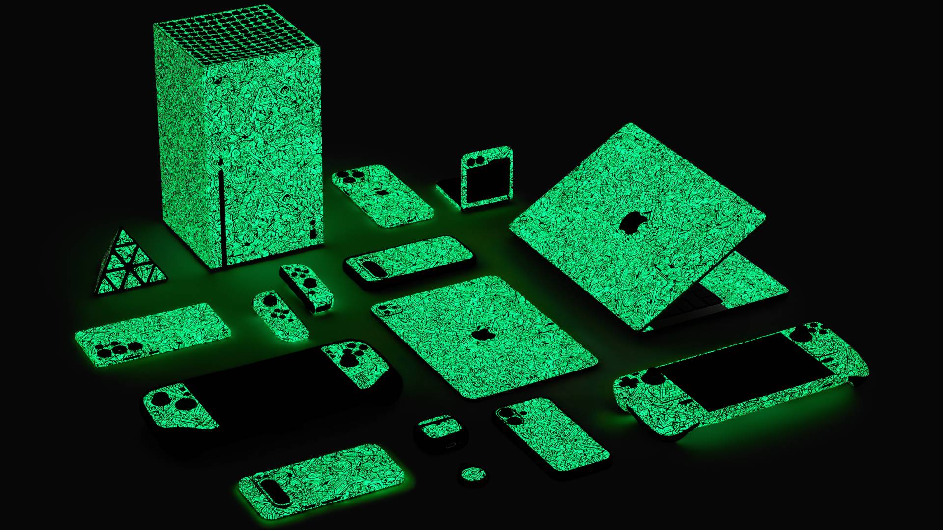 تصویر تبلیغاتی رسمی از پوست وینیل سفارشی Glowbot از dbrand.
