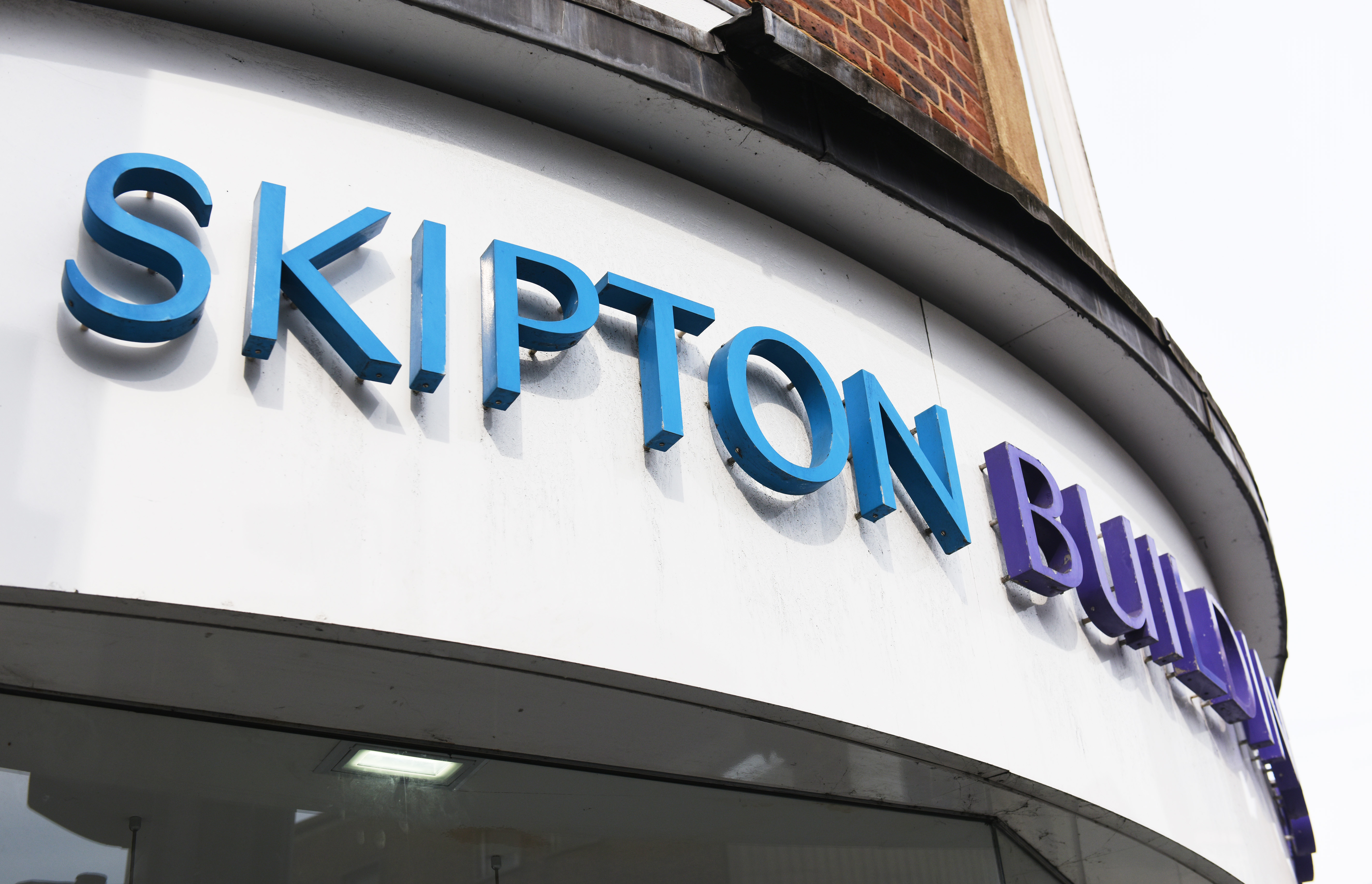 Skipton Building Society logo outside Skipton Building Society branch.
