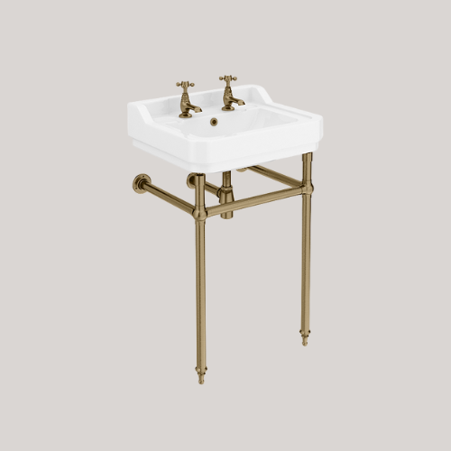 Victorian Plumbing, Basin with Upstand and Traditional Antique Brass Wash Stand