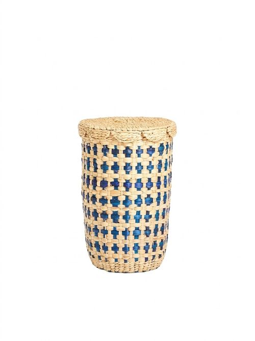 Natural & Blue Woven Laundry Basket