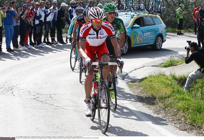 Maxim Belkov (Katusha) leads the breakaway