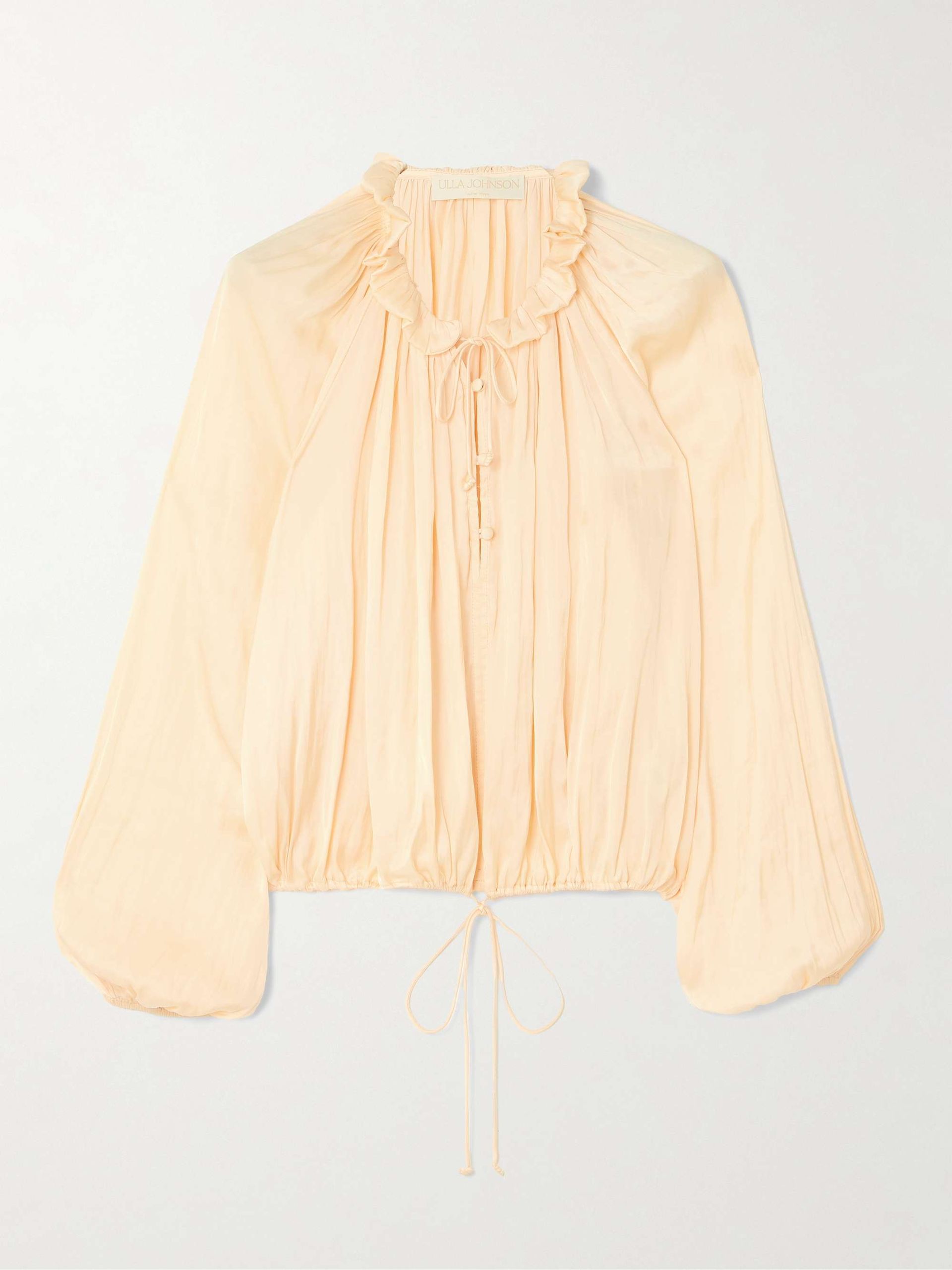 Laurette Gathered Washed-Satin Blouse