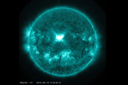 The sun unleashed an X-class solar flare &mdash; the most powerful type of solar eruption &mdash; on Sept. 10, 2014. This image of the Earth-directed flare was taken by NASA's Solar Dynamics Observatory.