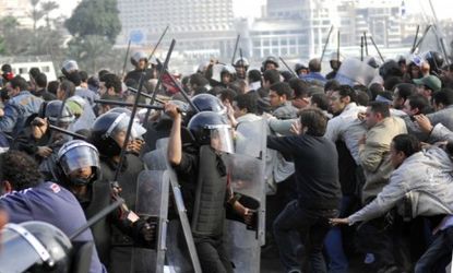 Egypt's security force tried to fend off protesters with grenades and tear gas. 