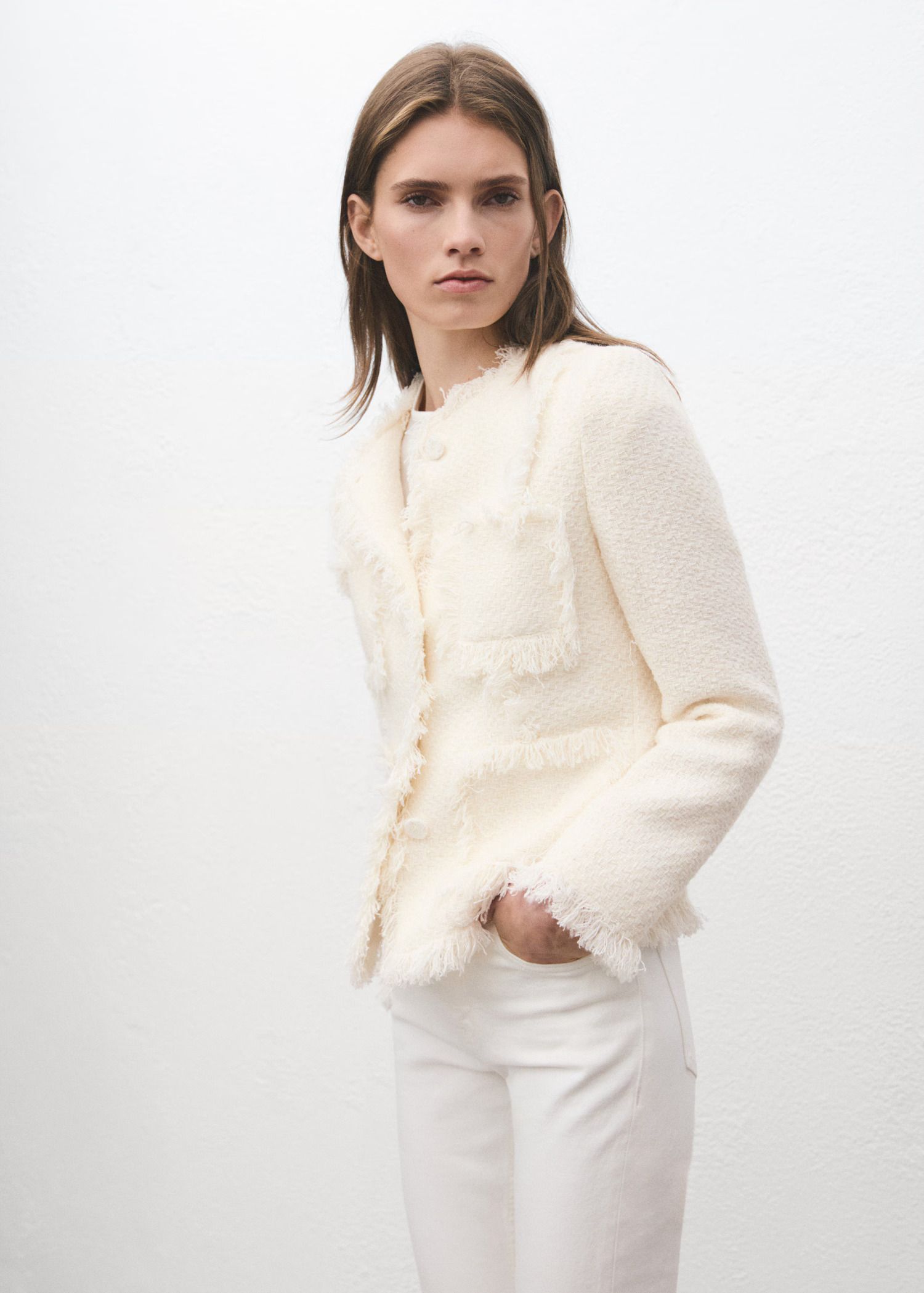 Tweed Jacket With Frayed Ends - Women | Mango United Kingdom