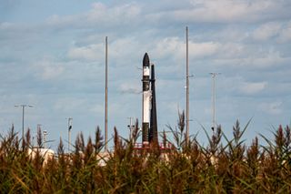 A Rocket Lab Electron booster stands on the pad at the company's Launch Complex 2, at the Mid-Atlantic Regional Spaceport in Virginia, shortly after completing a “wet dress rehearsal” in September 2020.