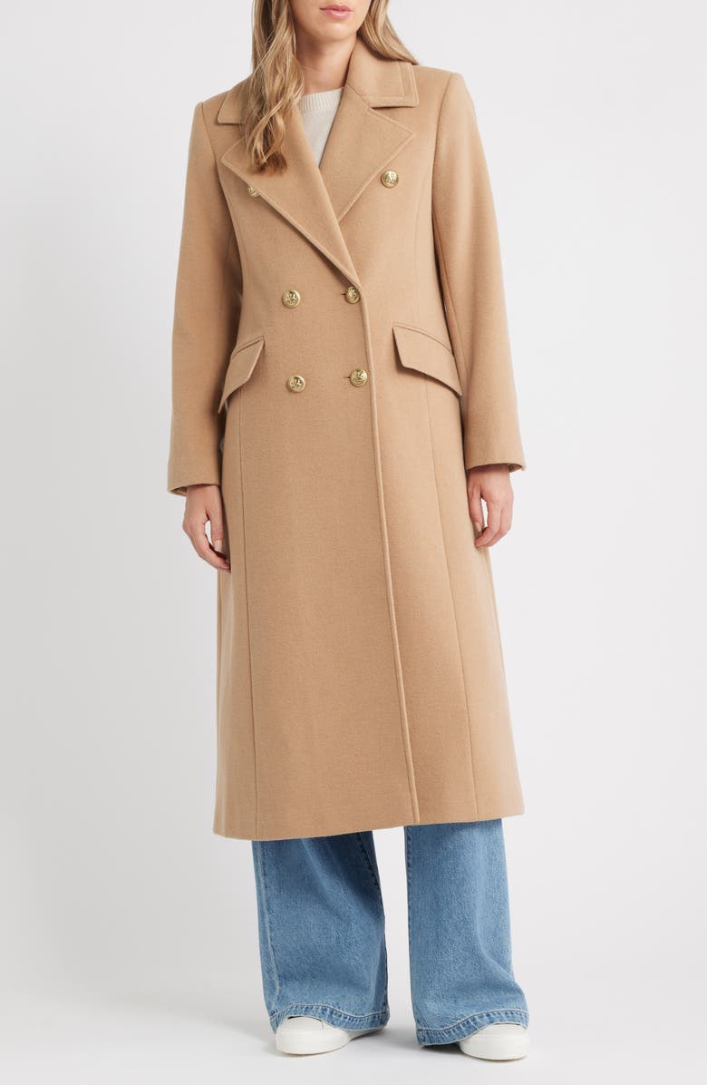 Doubled Breasted Wool Blend Military Coat