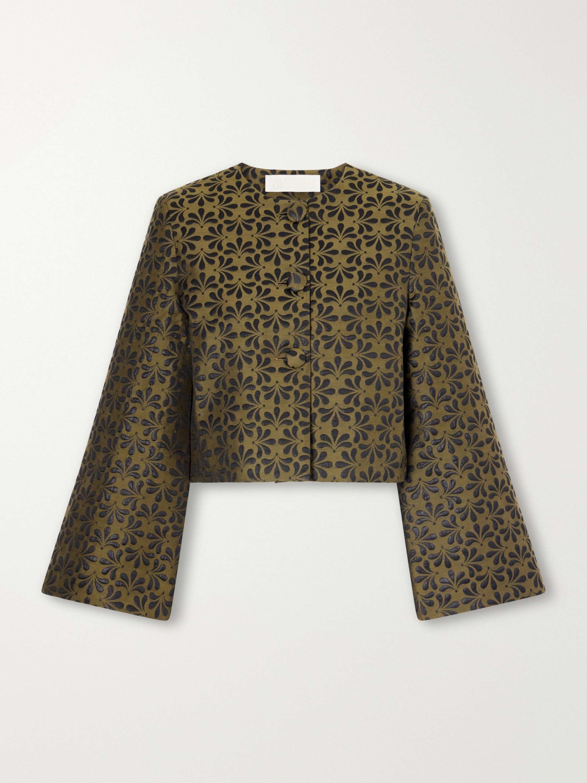 Ruby Cropped Floral-Jacquard Cotton-Blend Twill Jacket